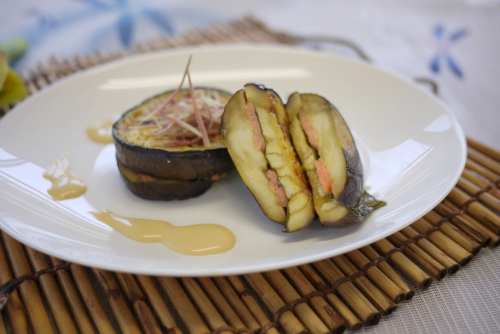 米ナスのはさみ焼きの完成の画像