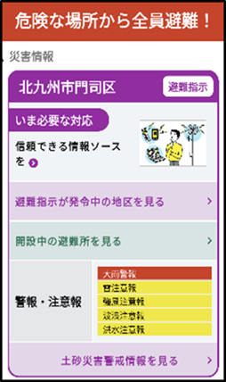 災害の危険度を表示