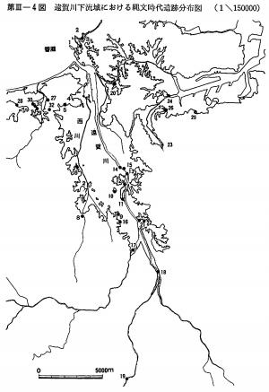 遠賀川下流域における縄文時代遺跡分布図