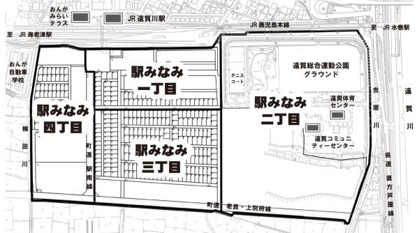 JR遠賀川駅南側の住居表示実施区域の地図画像